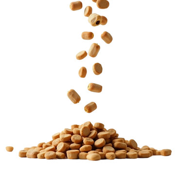 PNG Dry pet food dropping from above onto a pile white and transparent background