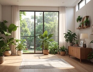 Fototapeta premium 植物がいっぱいの広いリビング
