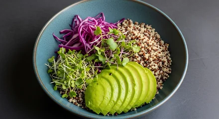 Sierkussen Restaurant Macro Close Up of Vibrant Healthy Plant Based Buddha Bowl with Fresh Ingredients  © sepstock