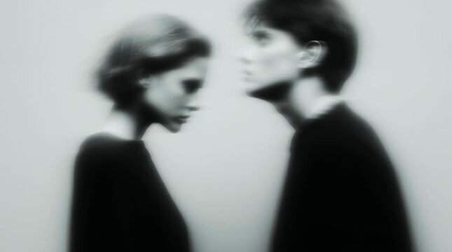 A man and a woman on a plain blue background. Both look deeply sad and powerless. Their shoulders are slouched, their arms hanging down helplessly. They are facing each other, looking into each other&rsquo;
