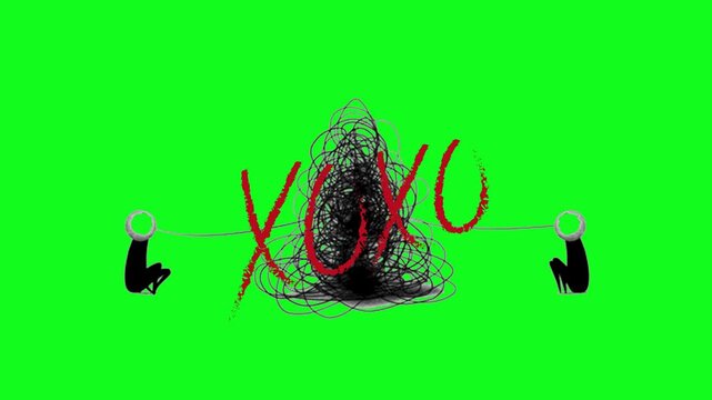 Abstract Neon Green Particle Wave Explosion with Red XOXO and Arrows - 4K Motion Graphics Footage