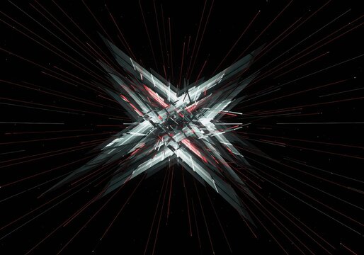 Dynamic visualization of spatial displacement using intersecting lines, blurred movement, and fragmented digital geometry, geometric, analysis, transition