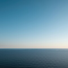 Obraz premium Vast, smooth, and empty horizon line where the sky meets the water, creating deep copy space and pure minimalism for background use, fluid, space, subtle