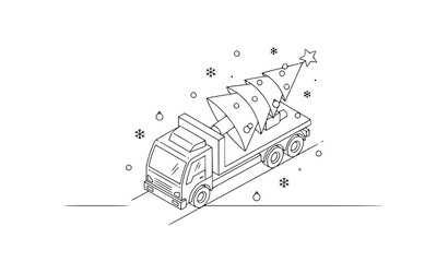 Fototapeta premium Isometric Christmas delivery truck with tree festive logistics vector illustration