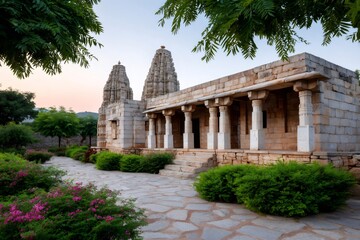 Fototapeta premium Sahastra Bahu Temples ancient architecture with lush gardens, Nagda, Rajasthan