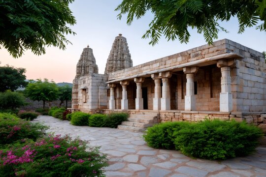 Sahastra Bahu Temples ancient architecture with lush gardens, Nagda, Rajasthan