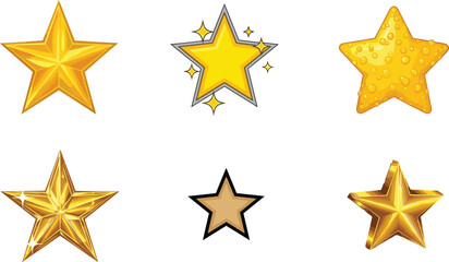 Obraz premium Star Illustration Set with Gold, Shiny, and 3D Star Designs for Awards, Achievement, and Decorative Projects