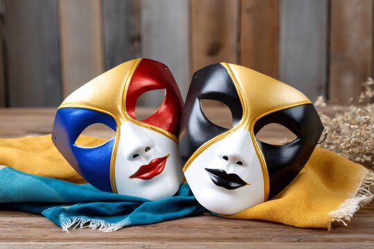 Venetian carnival masks representing theater and masquerade