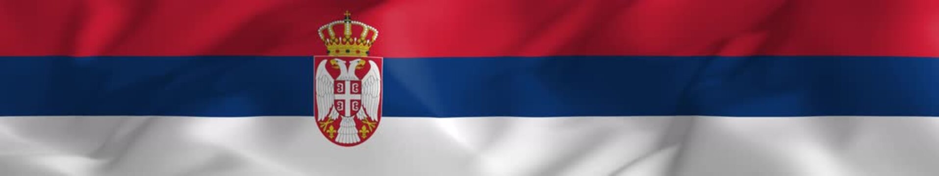 Flag of Serbia with Coat of Arms Double Headed Eagle Crown Red Blue White Widescreen Loop Animation