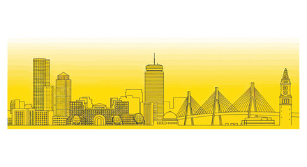 Obraz premium Yellow Skyline Silhouette of Boston Cityscape with Bridges