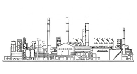 Obraz premium Detailed Black and White Industrial Plant Illustration.