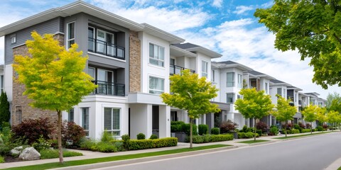 Fototapeta premium Modern townhouses street in a suburban residential neighborhood