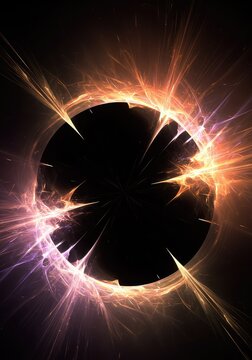 Abstract visual showing bright spiritual energy fields sharply interrupted by a deep, dark, neutralizing void or nullifying space, background, black, protection