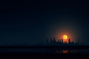 Naklejka premium City Skyline Lights Off for Earth Hour Night Scene