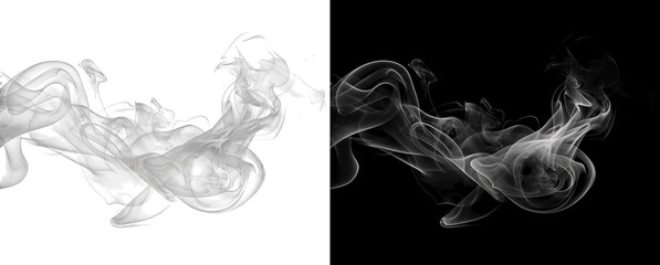 Horizontal white smoke stream drifting across frame on black setting © Ontime Rahela