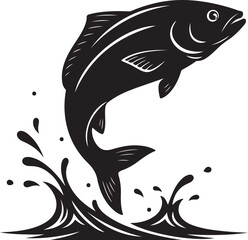 Fototapeta premium Vector illustration of jumping fish in black and white