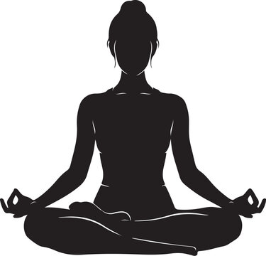 Black silhouette of woman meditating in lotus position vector
