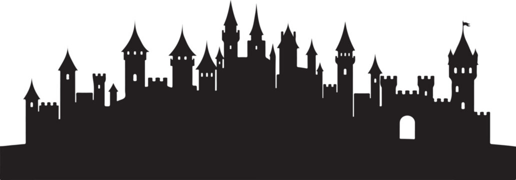 Black silhouette of medieval castle skyline vector