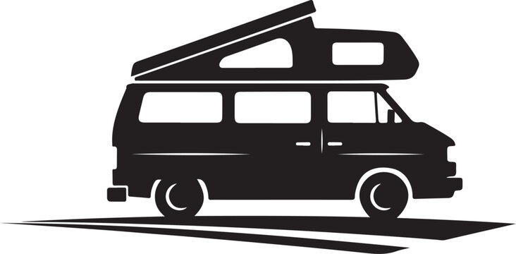 Vector silhouette of a camper van with pop-up roof