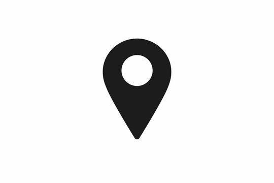 A simple black map pin icon on a white background