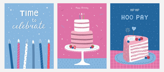 Hand drawn birthday cards. Vector illustration. Bright greeting cards © Victoria Guzeeva