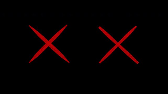 Delete icon animation with two red xs on black background for removalrelated design needs such as websites, apps, presentations, and print materials.