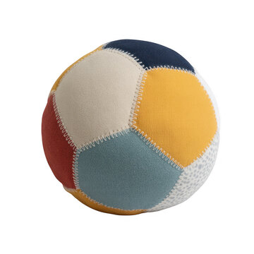 Colorful soft patchwork fabric ball for baby isolated on transparent background