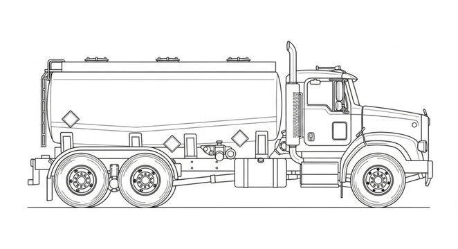 Detailed Line Art of a Large Tanker Truck.