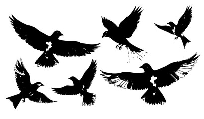 Obraz premium Artistic Watercolor Flying Birds Abstract Color Splash Vector Set