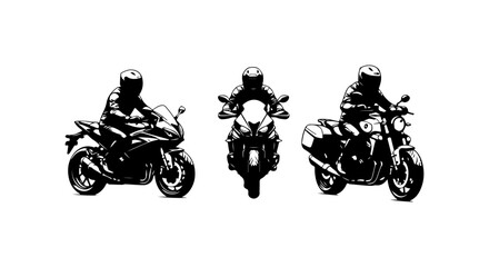 Obraz premium Three Stylish Motorcycle Silhouettes in Black and White Vector Art