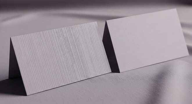 Two blank cards on a surface display a textured and smooth side by side