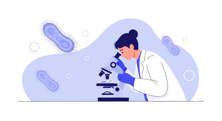Obraz premium Scientist examining bacteria under a microscope in a laboratory, microbiology research