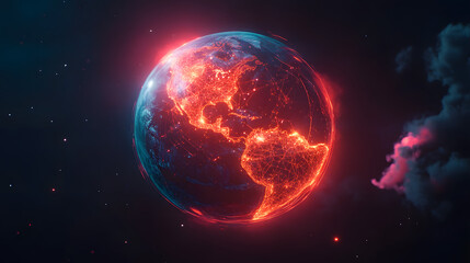 Obraz premium Glowing red earth with lava flows isolated on transparent background