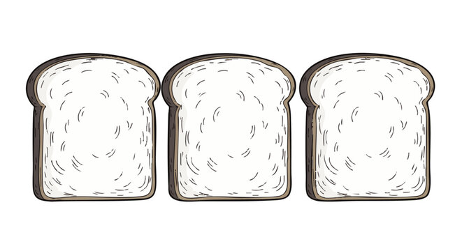 Three slices of white bread in a simple hand drawn style isolated on a plain white background for bakery branding