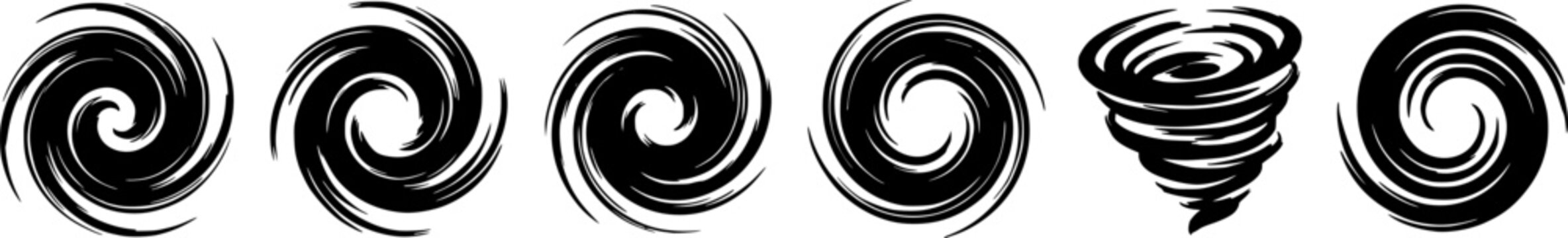 set of Dynamic swirls illustrate the evolution of a cyclone in a dramatic weather phenomenon depiction , vector set