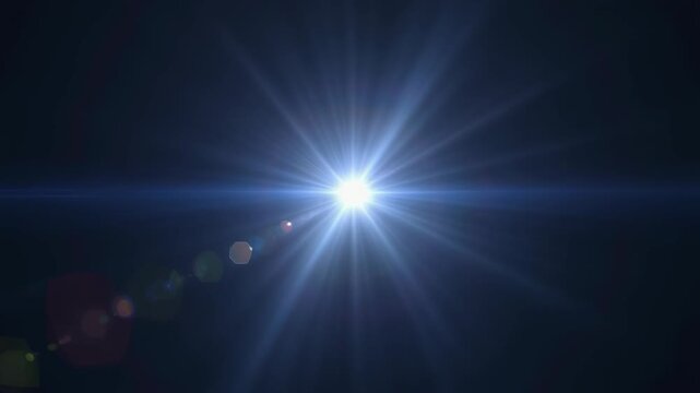 Isolated white light rays animation. Shine or sun effect on black screen. Glitter, shiny, bright, flare footage.