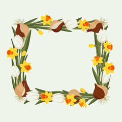 Fototapeta premium Easter eggs and spring flowers decoration.