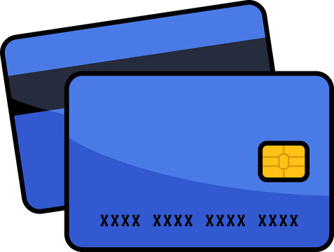 High-quality, modern vector icon featuring overlapping front and back views of a payment card. Credit and debit card icon transparent PNG. Payment card clipart.