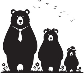 Silhouette of a bear family in a serene natural setting silhouette, Generative Ai © Artist Sakib