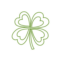 Fototapeta premium Four-leaf clover outline doodle. Lucky shamrock linear icon for St. Patrick's Day, luck, nature, and Irish heritage. Vector line art clover shamrock leaf, isolated on white background.