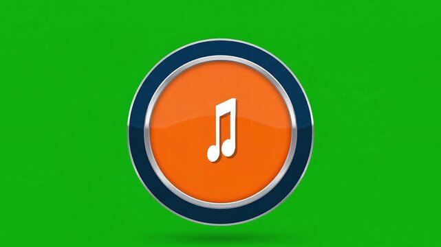 Dynamic sequence of circular orange music icons on green background.