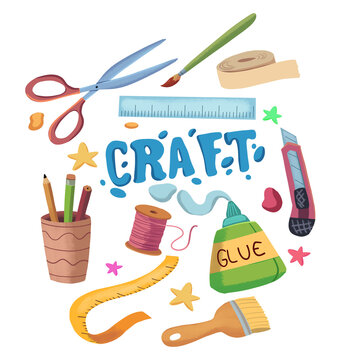 Hand Drawn Crafting Supplies Illustration with Texture, DIY Art Tools, PNG