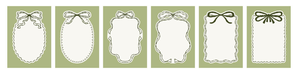 Simple retro whimsical greeting card design with ribbon and bow frames. Elements for dinner cards, invitations, tags and holiday stationery. Vector illustration set. © Катерина Тышковская