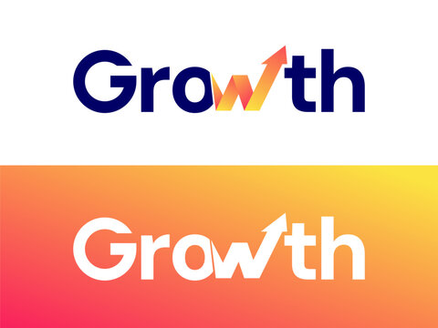 Creative Modern Typography Letter "Growth" with Up Rising Indication Arrow Elements Forming Letter W Shapes vector illustration logo design concept, Business Growth, Financial Success, new tech, finte