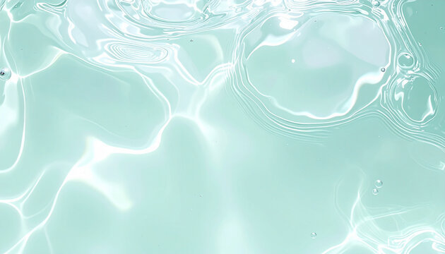 淡いミントグリーンの瑞々しい水面背景 清潔感のある水の揺らぎ