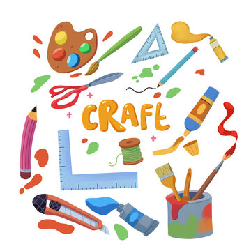 Hand Drawn Crafting Supplies Illustration with Texture, DIY Art Tools, PNG
