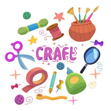 Hand Drawn Crafting Supplies Illustration with Texture, DIY Art Tools, PNG