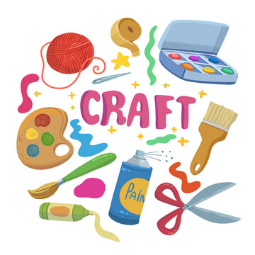 Hand Drawn Crafting Supplies Illustration with Texture, DIY Art Tools, PNG