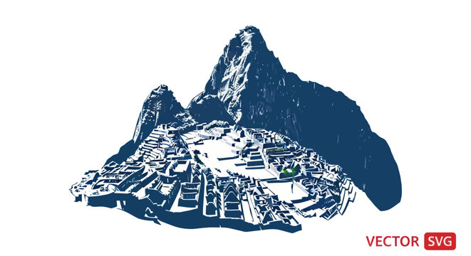 Machu Picchu ancient Inca citadel in Peru, mountain landscape, vector illustration