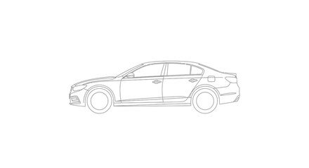 Fototapeta premium Outline drawing of a modern sedan car, side view, minimalist vehicle illustration